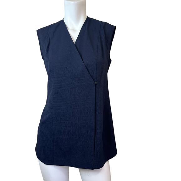 MM LaFleur Navy Blue Sleeveless Textured Blouse sz S - Picture 8 of 9